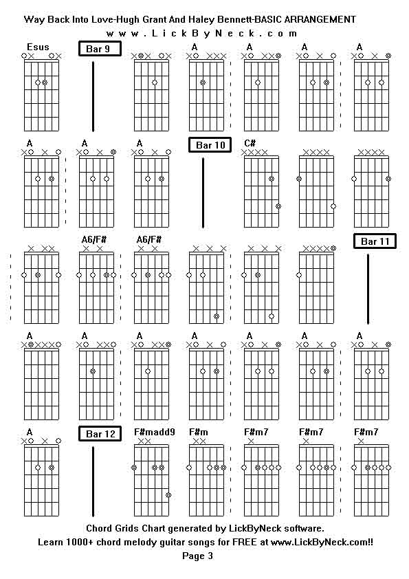 Chord Grids Chart of chord melody fingerstyle guitar song-Way Back Into Love-Hugh Grant And Haley Bennett-BASIC ARRANGEMENT,generated by LickByNeck software.